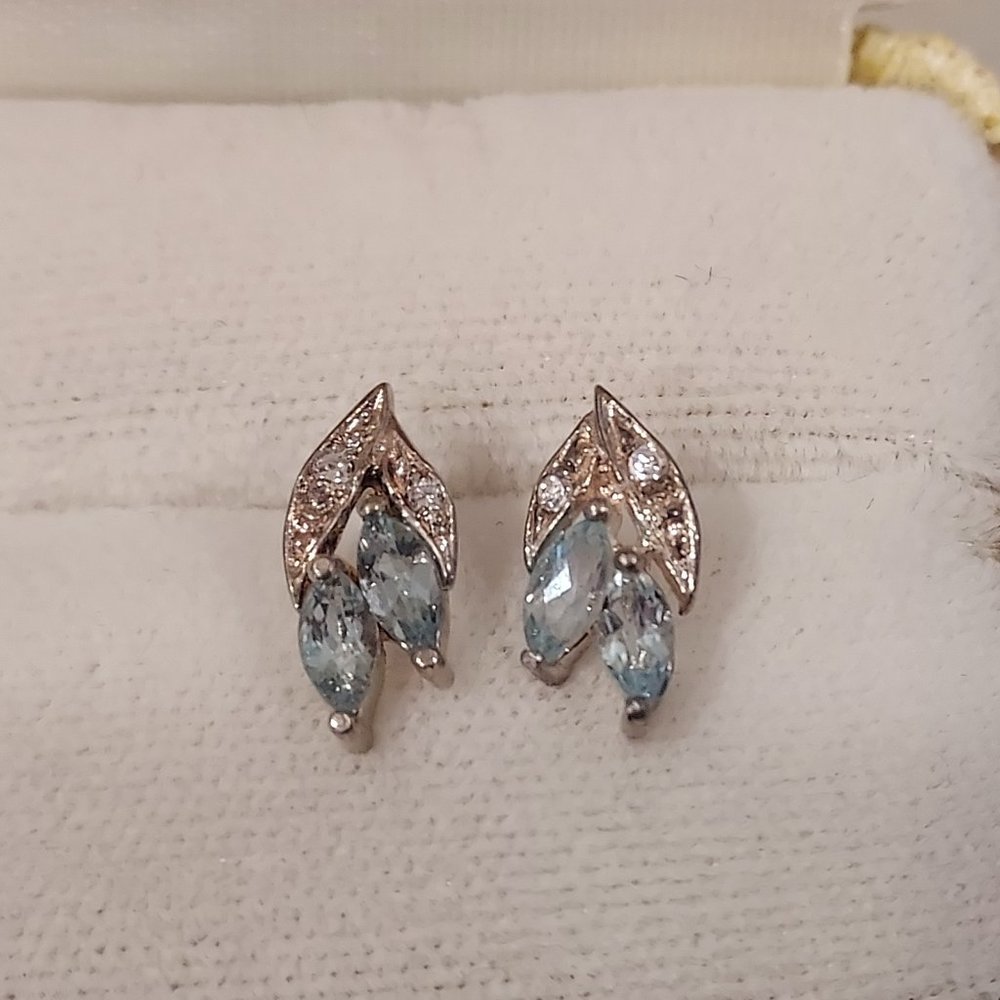 Delicate Sterling Aquamarine Earrings 1cm Pierced Like New Ready Wear